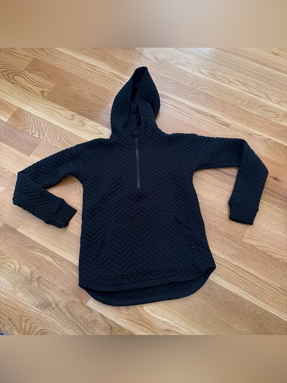 Kids Black Quilted Half-Zip Hoodie Sweater